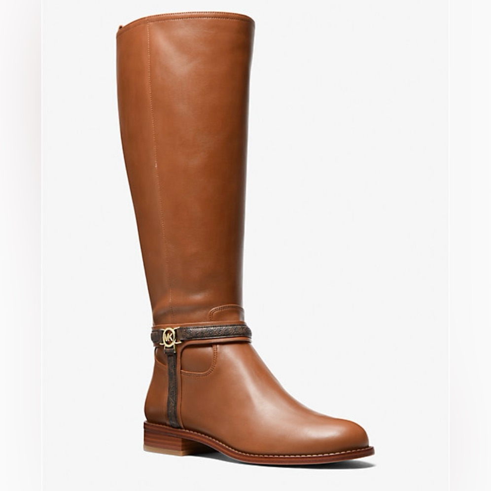 Mmichael Kors Women's Brown Mindy Leather & Signature Logo Trim Boot